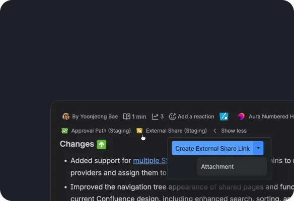 Selecting a Confluence page to share externally